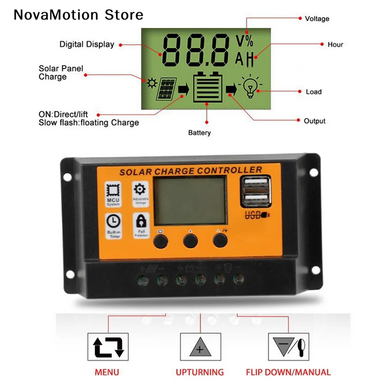 [NM]LCD Solar Controller 12V/24V 30A 20A 10A Solar Charge Regulator PWM Battery Charger LCD Display Dual USB 5V 2.5A Output MOS