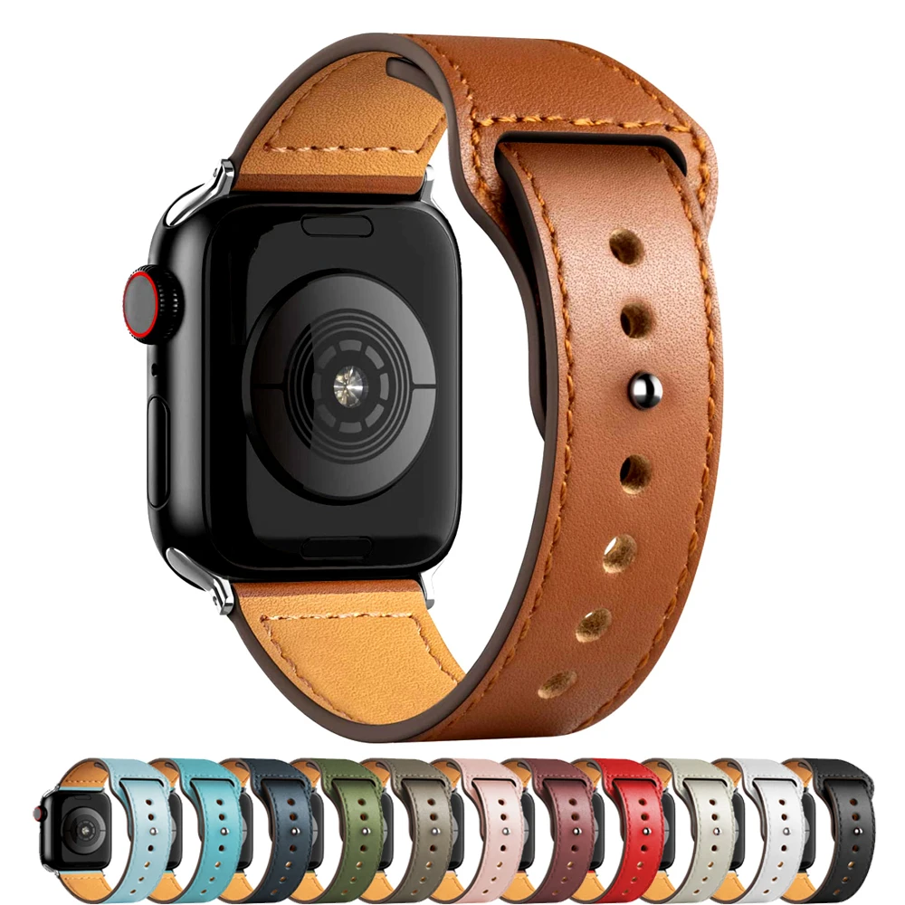 

Leather strap For Apple watch band 44mm 40mm 42mm 38mm 44 mm Smartwatch Accessories wristband bracelet iWatch 3 4 5 SE 6 7