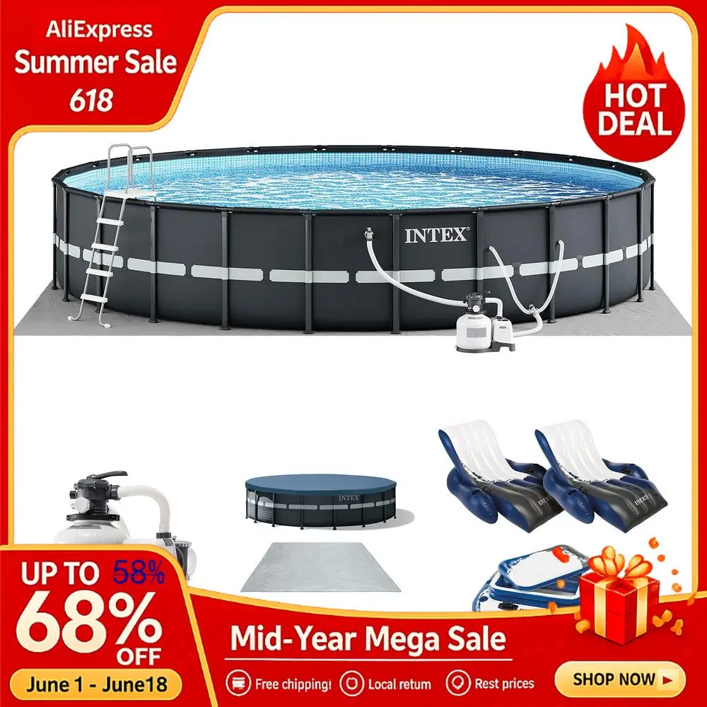 

24ft x 52in Above Ground Swimming Pool Set with Sand Filter Pump, Inflatable Lounge Pool Recliners 2Pack, Custom