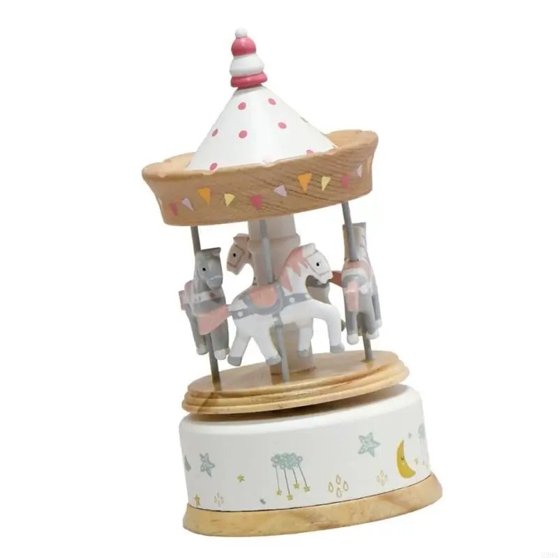 G99A Wood Carousels Music Box, Windups Horse Merry Go Round, Classical Melodys Christmas Decoration Gift Desk Display Gifting