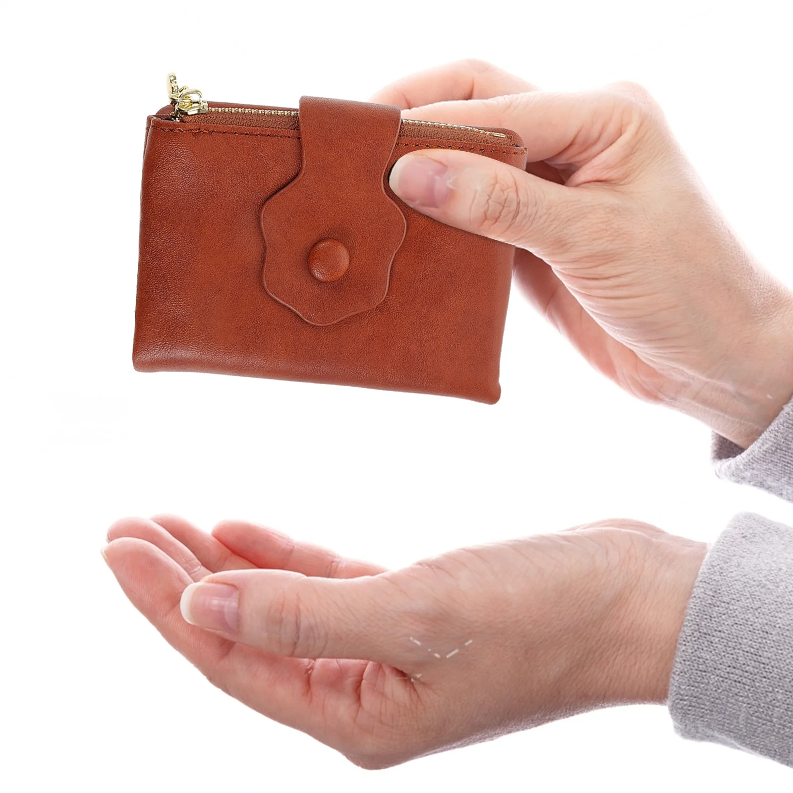 Trifold Wallet for Women Floral Design Coin Purse Multifunctional Card Holder Zipper Closure Small Wristlet Wallet