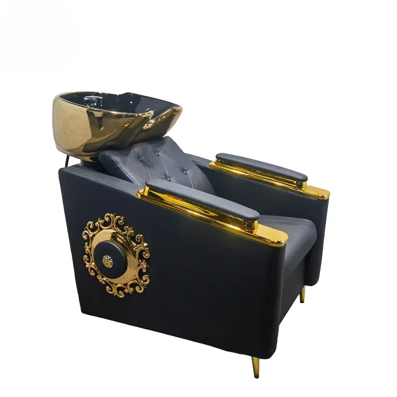 New Black Premium Shampoo Bed Gold Salon Shampoo Bowl Comfortable Shampoo Chair