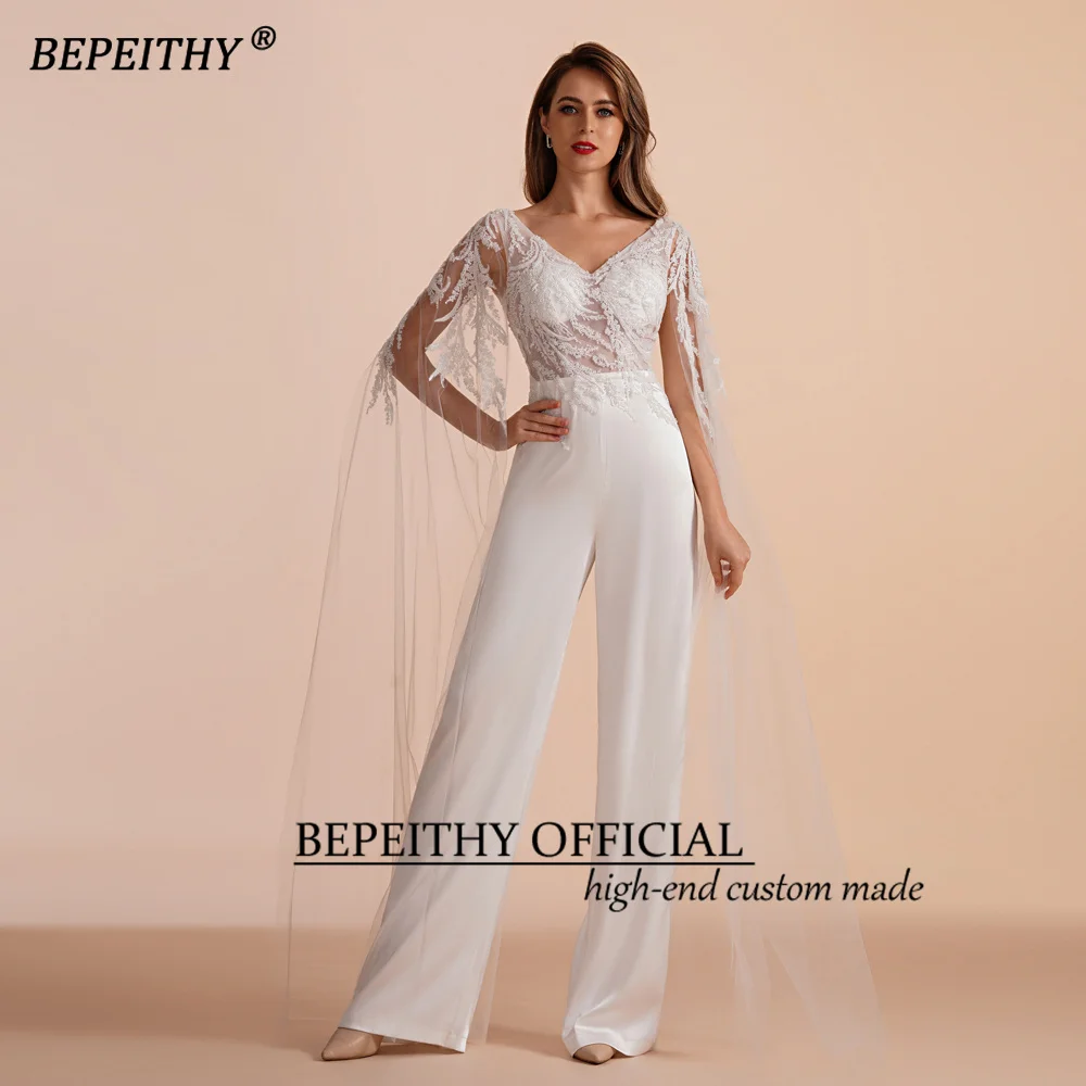 Bepeithy-カスタムレースのウェディングドレス,Vネック,長袖,ボールガウン,ビーズ,セクシー,春,2023