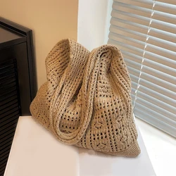 Knitted Handbags Beach Bags Lightweight Students Shoulder Casual Tote Female Style Shopping Woven Bags For Women Girls