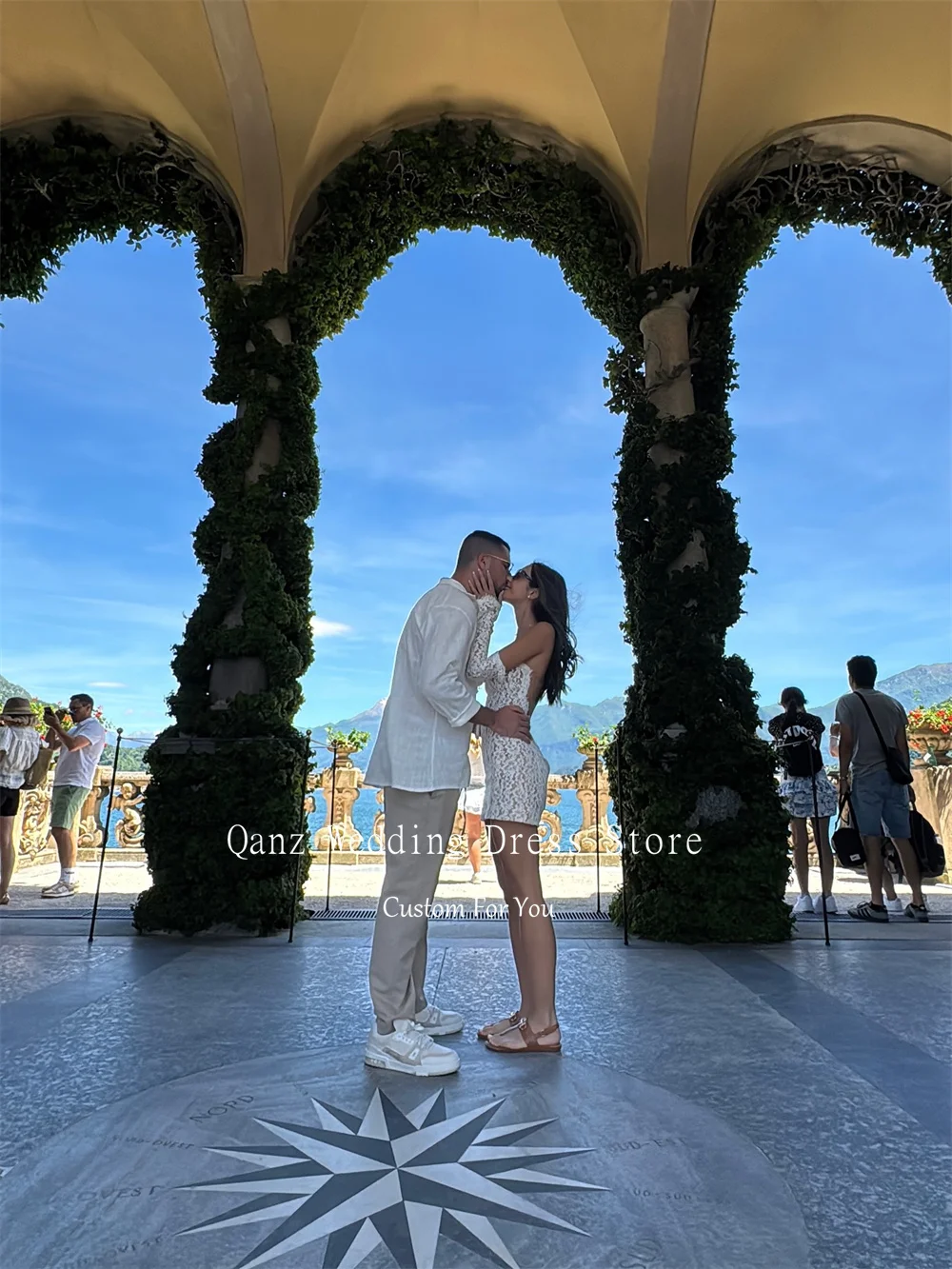 Qanz plage Mini robe De mariée chérie dentelle Appliques robes De mariée manches amovibles Vestido De Novia Civil Boda personnalisé