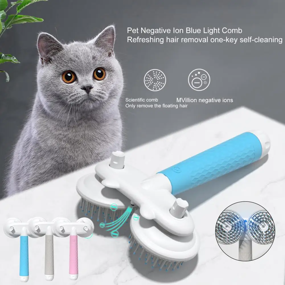 Electric Comb Pet One-key Start Dual Head Battery Powered Self-Cleaning Pet Hair Comb Hair Grooming Tool Pet Supplies