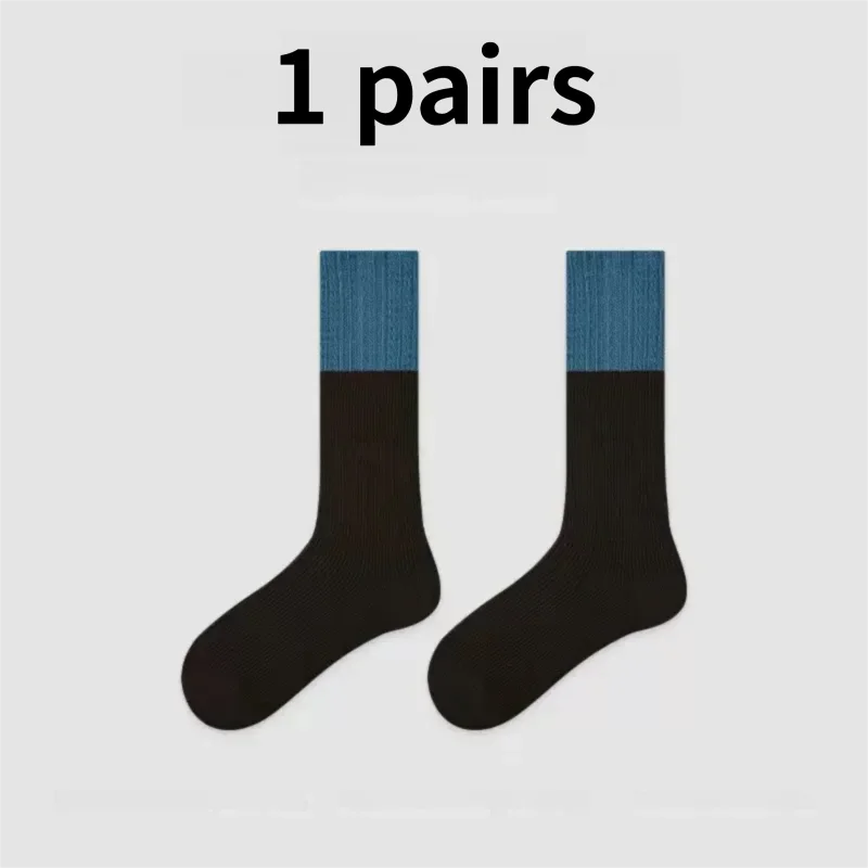 HeYe 1 Pairs Autumn and Winter Seamless Crew Socks, Color-Block Fine Stripe, Simple and Versatile Ins-Style Socks