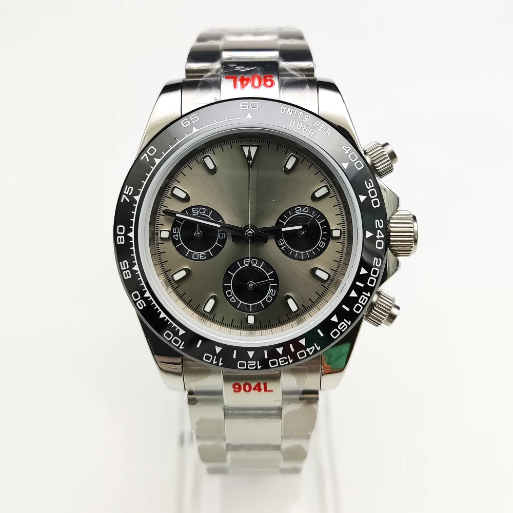 PARNSRPE 40mm goldene Edelstahl multifunktion ale Business VK63 Quarzuhren für Männer Chronograph Saphirglas Datum Gummi armband 5