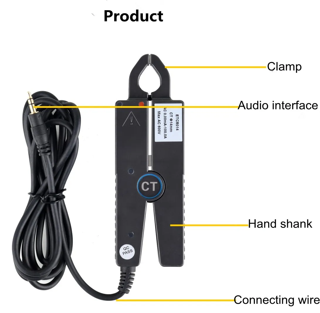 ETCR014 Leakage Current Sensor Sharp-nose Pliers AC 100A of High Harmonic Current Measure Power Factor Turn Ratio 2500:1 Meter