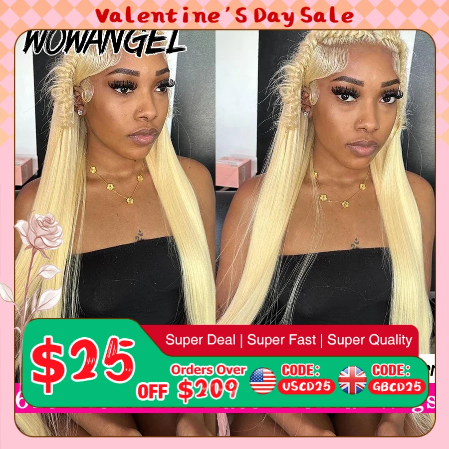 Wow Angel 613 Blonde 13X6 HD Lace Full Frontal Wigs Straight Human Hair Wigs Pre Plucked Deep Parting Brazilian Hair For Women