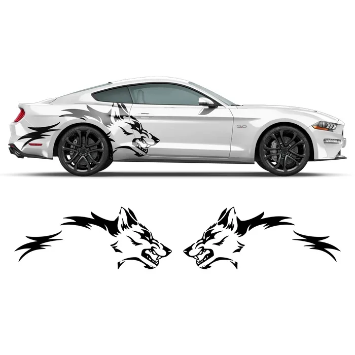 Universal Fit Checkered Racing Car Stripe, Auto Racing Side Vehicle Stripe , Cast Vinyl Wrap, Tattoo Wolf  Car Decal