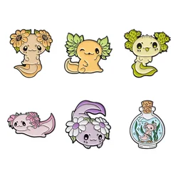 Cute Ocean Creatures Brooch Enamel Pins Cartoon Animal Axolotl Lapel Badge Hat Backpack Brooches Jewelry Accessories Wholesale
