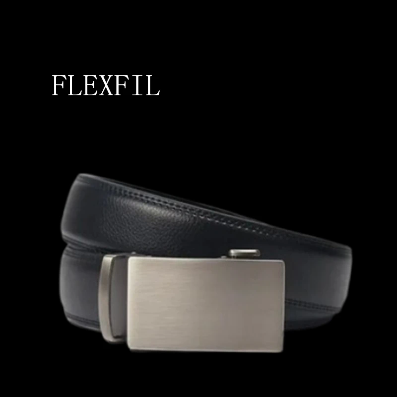 

FLEXFIL мужской кожаный ремень высокого качества, деловой модный черный классический брендовый простой кожаный ремень из спилка, джинсы, мужской ремень