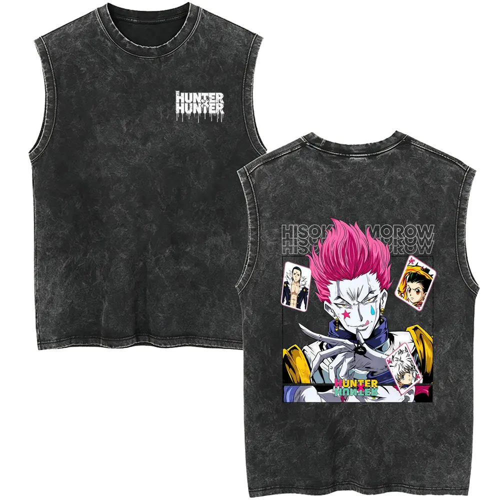 Japanese Anime Hunter X Hunter Kite Merch Washed Tank Tops Men Women Vintage Manga Tshirt Men's Clothing Sleeveless Vest T-shirt
