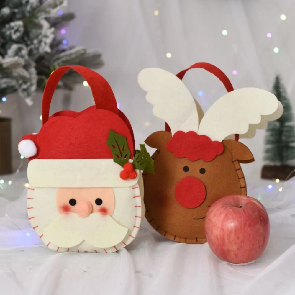 Bolsa de fieltro de lana no tejida para decoración de árbol de Navidad, bolso de mano con asa, bolsa de dulces, regalos de Navidad, bolsa de regalo