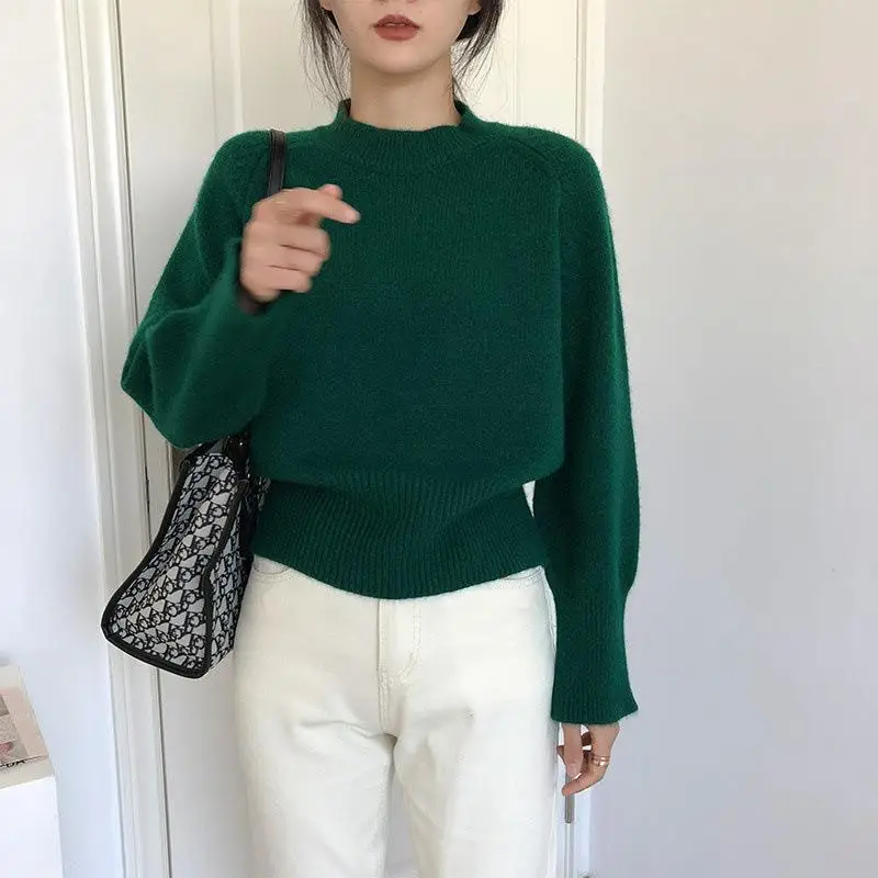 

Preppy Style O-Neck Jumper Women Vintage Sweater Pullovers Autumn Winter Loose Fashion Long Sleeves Solid Color All-match Tops