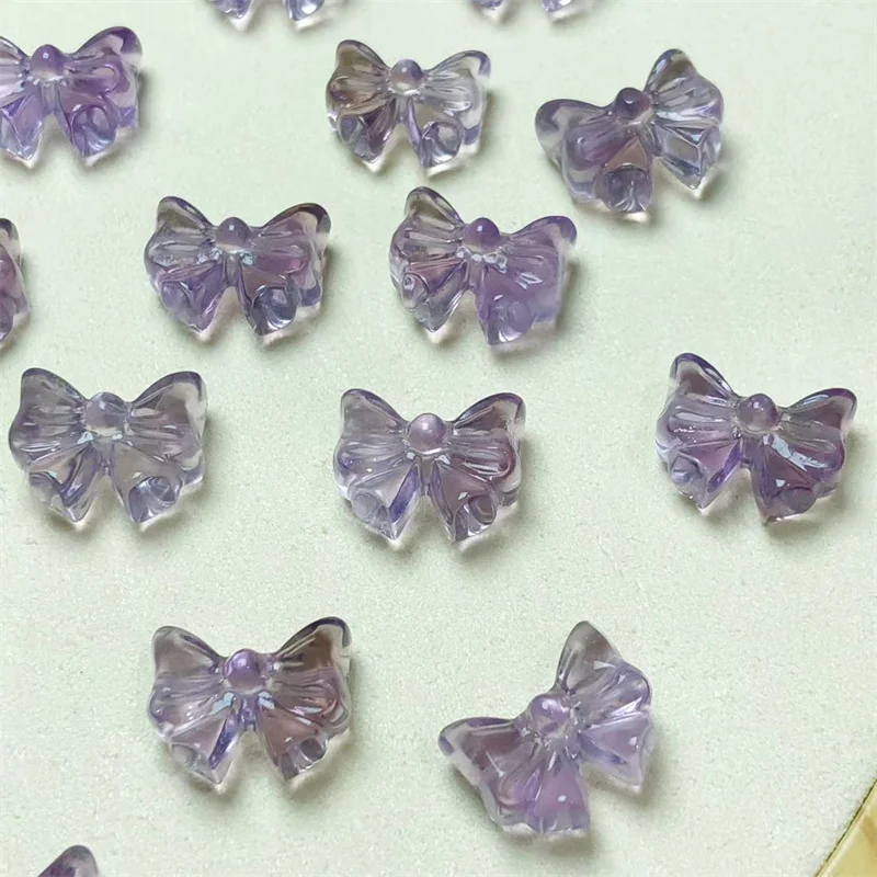 

5PCS Natural Amethyst Bow Pendant Crystal Carved Figurine Healing Gift Fashion Jewelry For Women 13x15mm