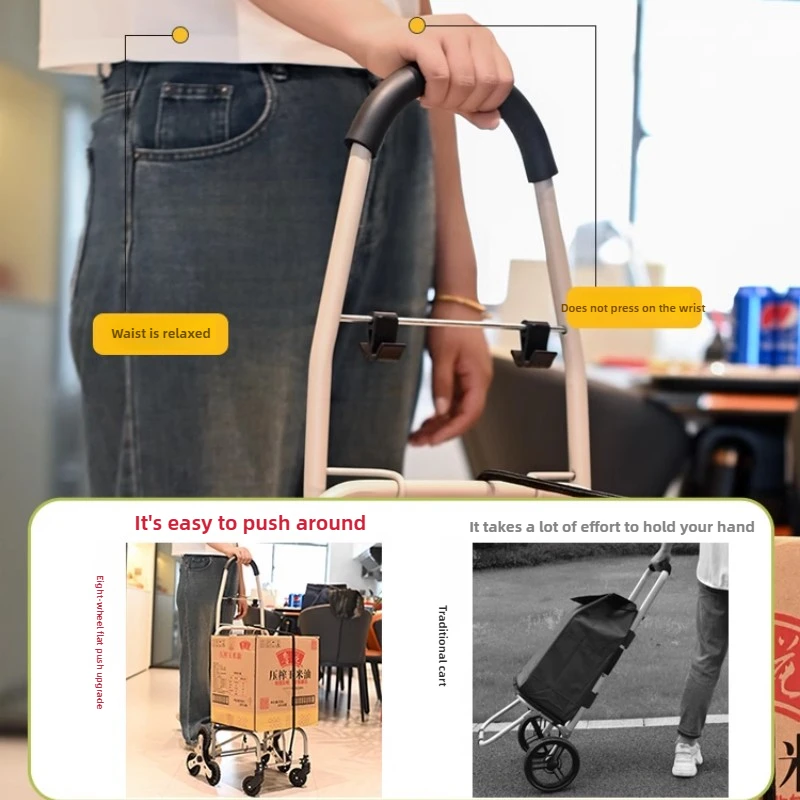 Hand Truck  Large Capacity Parcel Carrier  Lightweight Stair-Climbing Grocery Cart,Stainless Steel 8-Wheel Push Cart Foldable