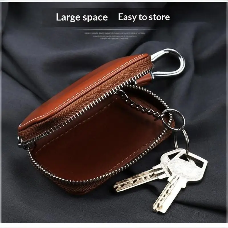 Modischer Leder-Schlüsselanhänger mit Reißverschluss, Schlüsseltasche, Autoschlüsselhülle, Aufbewahrungstasche, Schlüsselhalter-Organizer für Männer und Frauen – Detail 10