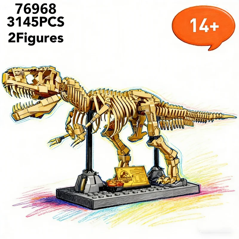 76968 parque t-rex fósseis tiranossauro rex presente de aniversário modelo 3145 peças tijolo brinquedo educativo infantil