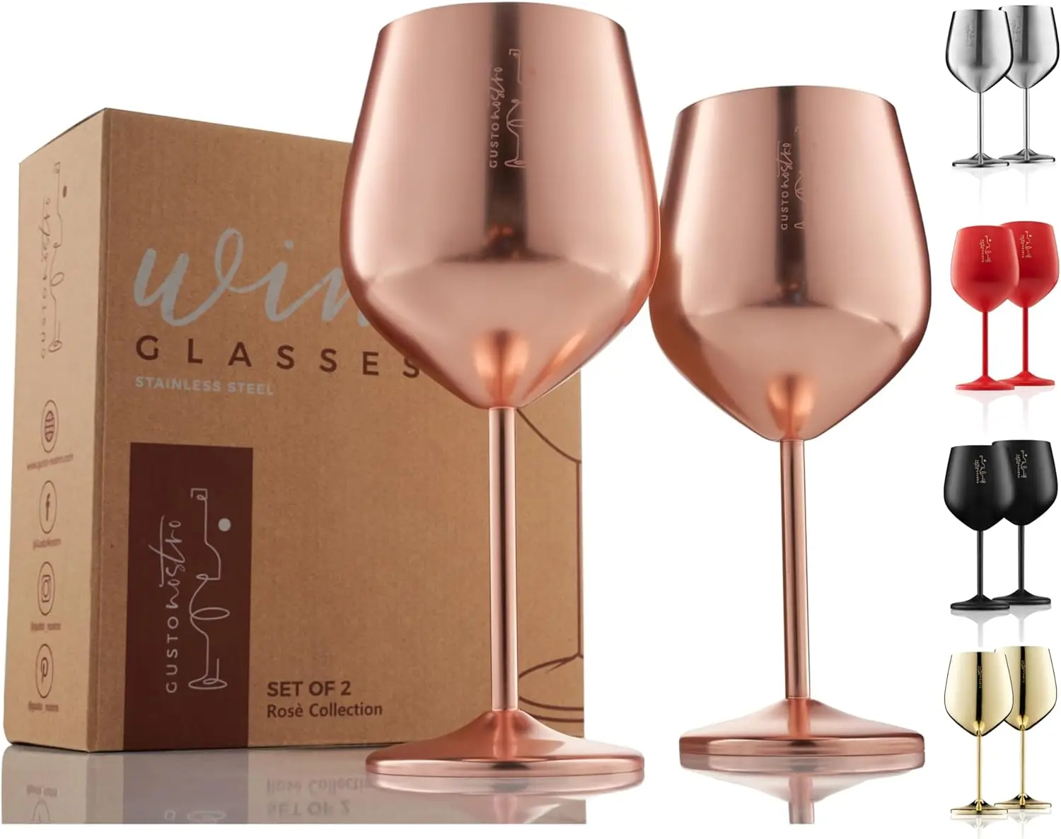 

Stainless Steel Wine Glass 18 oz - Rose Gold Portable Set of 2 for Travel, Camping, Picnics