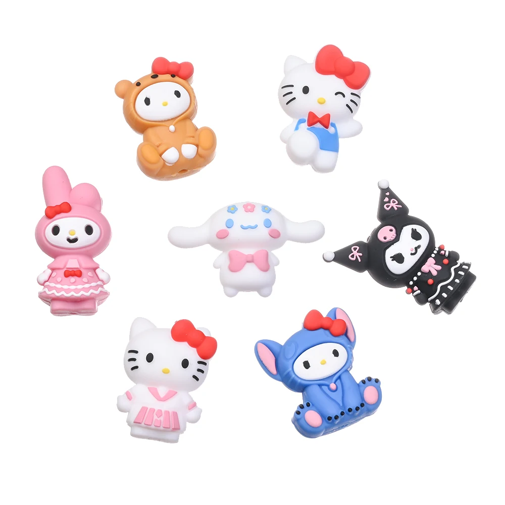 7Pcs 3D Cartoon Puppe Silikon Perlen Lebensmittel Grade Fokus Beißring Perle für DIY Schnuller Clip Zahnen Kauen Spielzeug schnuller Halter Zubehör