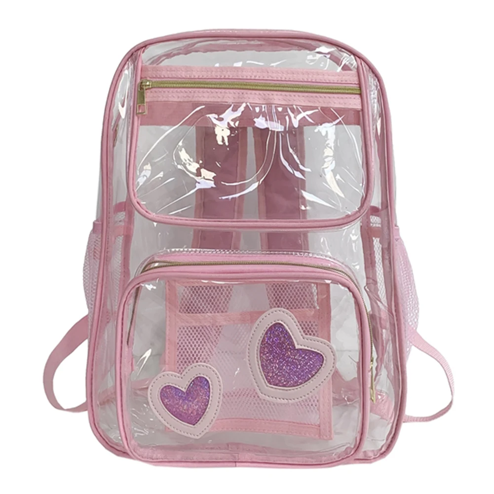 Clear PVC Backpack Transparent School Backpack Heavy Duty See Through Bookbag Large Capacity Multi-pockets for Outdoor Travel