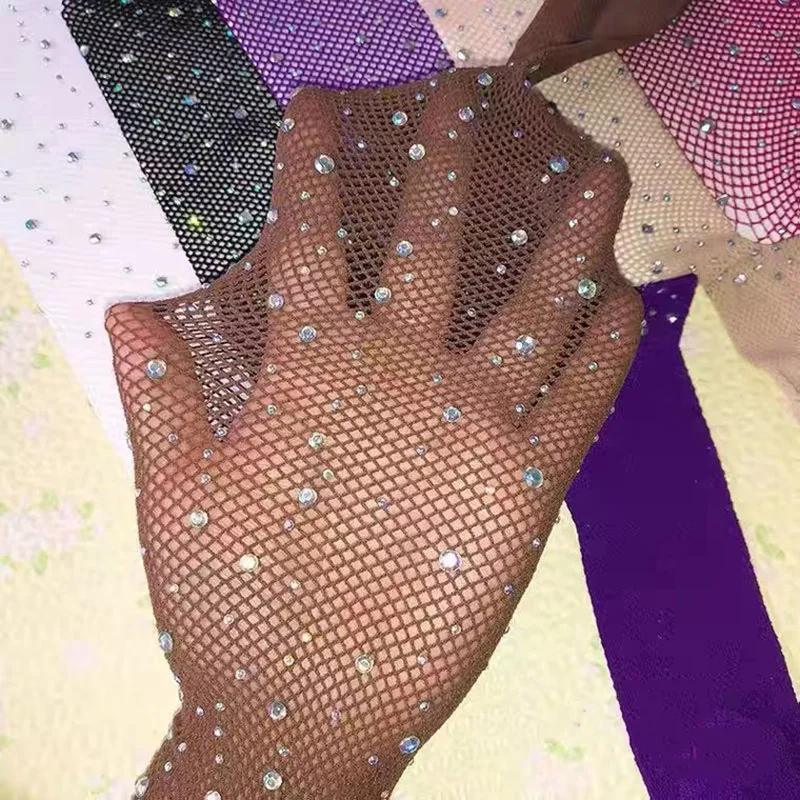 2024 Sommer Fisch netz Diamant Strumpfhosen Frauen sexy Mode glänzende Netz Strumpfhosen weibliche schlanke Strass Mesh Nylon Strümpfe Strumpfhosen