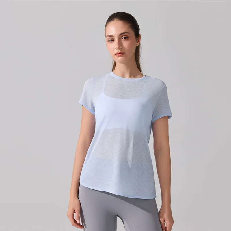 Summer Yoga Shirts Women Thin Breathable Short Sleeves Sports T-Shirt Mesh Hollow Out Running Shirts Gym Fitness Tee Tops Blouse