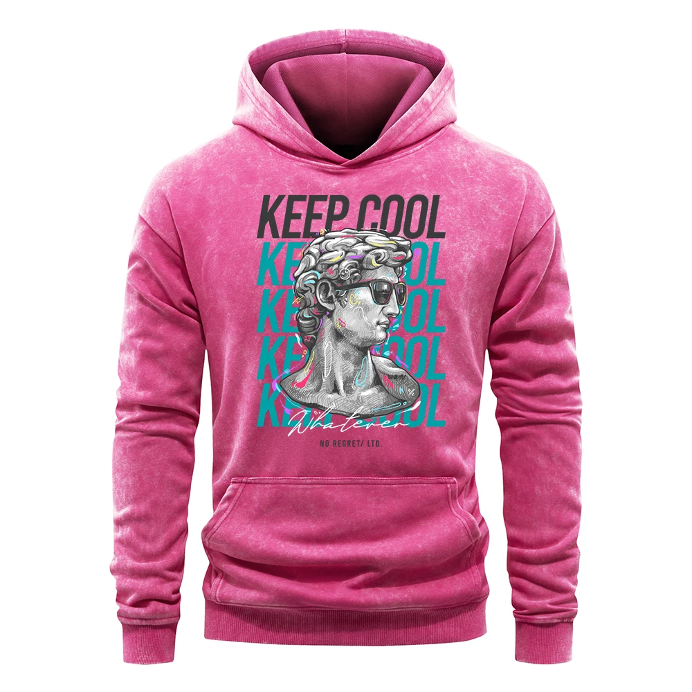 Keep Cool Sculpture Printing Men Washed Hoody Pocket Fashion Pullover Casual Oversized Hoodie Comfortable Cotton Male Clothes