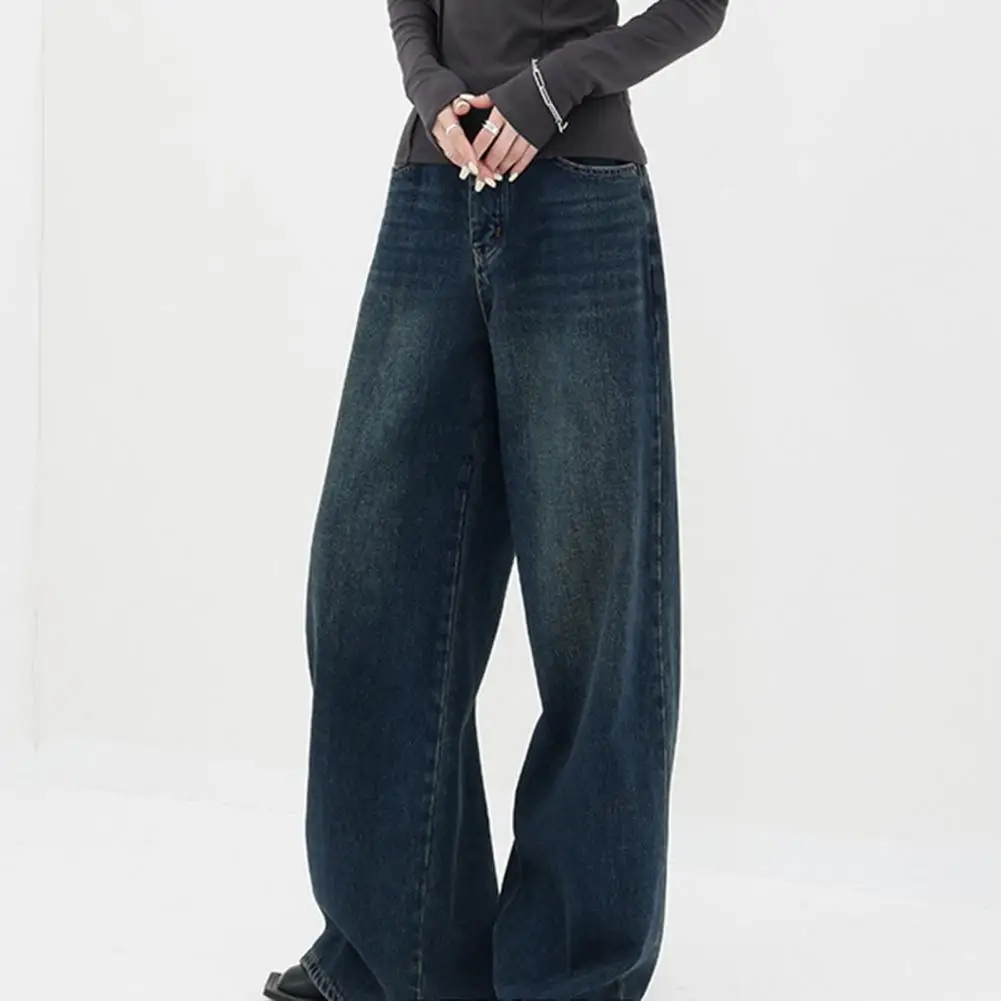 

Women Wide-leg Pants Vintage High Waist Wide Leg Jeans for Women Retro Denim Trousers with Pockets Oversized for Autumn