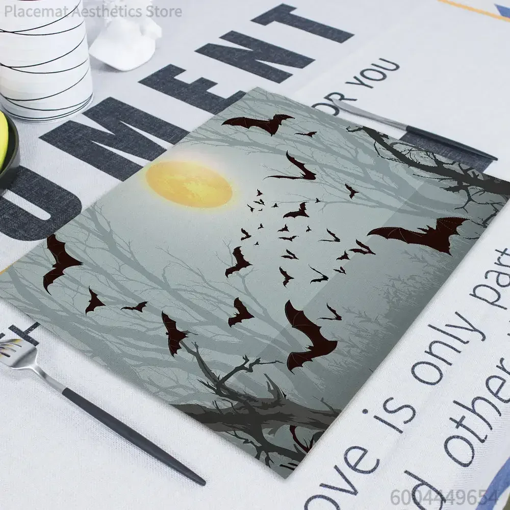 Halloween Bat Haunted House Print Super Absorbent Drying Mat Waterproof Kitchen Counter Decor Placemat