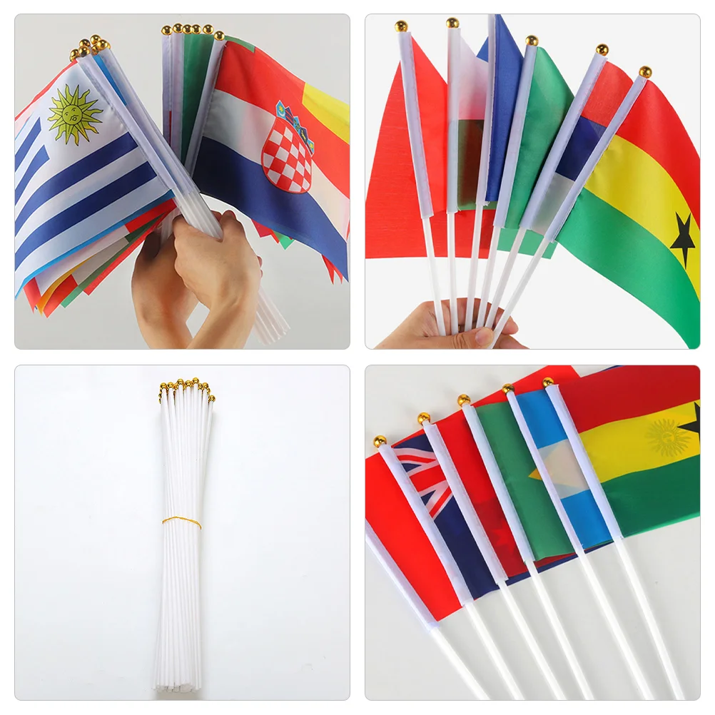 100 Pcs Suite Flag Hand Crank Office Banner Flags Flagpole Light Plastic Waving for Handheld