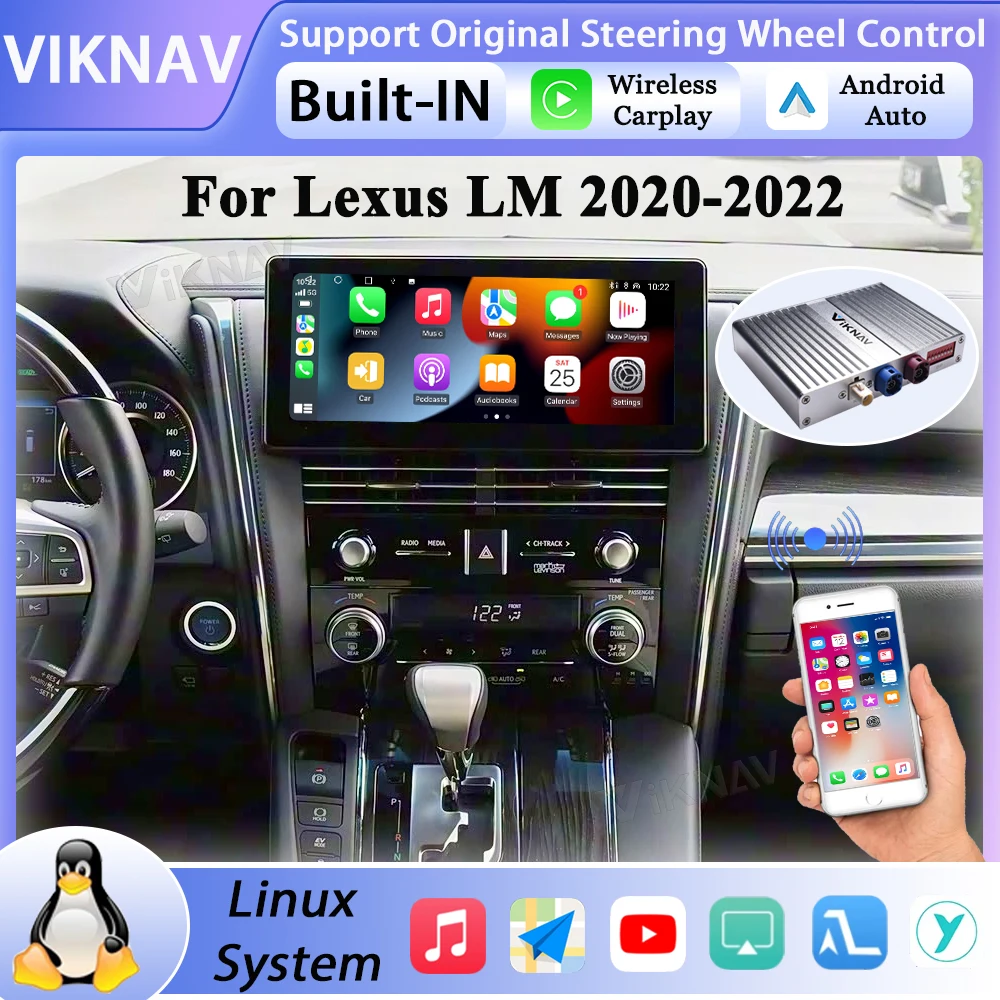Linux Interface Box for Lexus LM 2020 -2022Wireless CarPlay Decoder Android Auto GPS Navigation Original Car Radio Screen