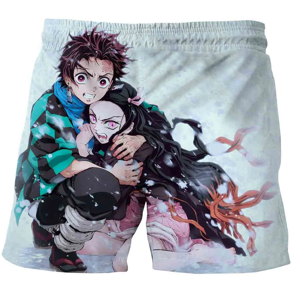 Bañador con estampado 3D de Demon Slayer para hombre, traje de baño con estampado de Anime, pantalones cortos de playa, tabla de Surf