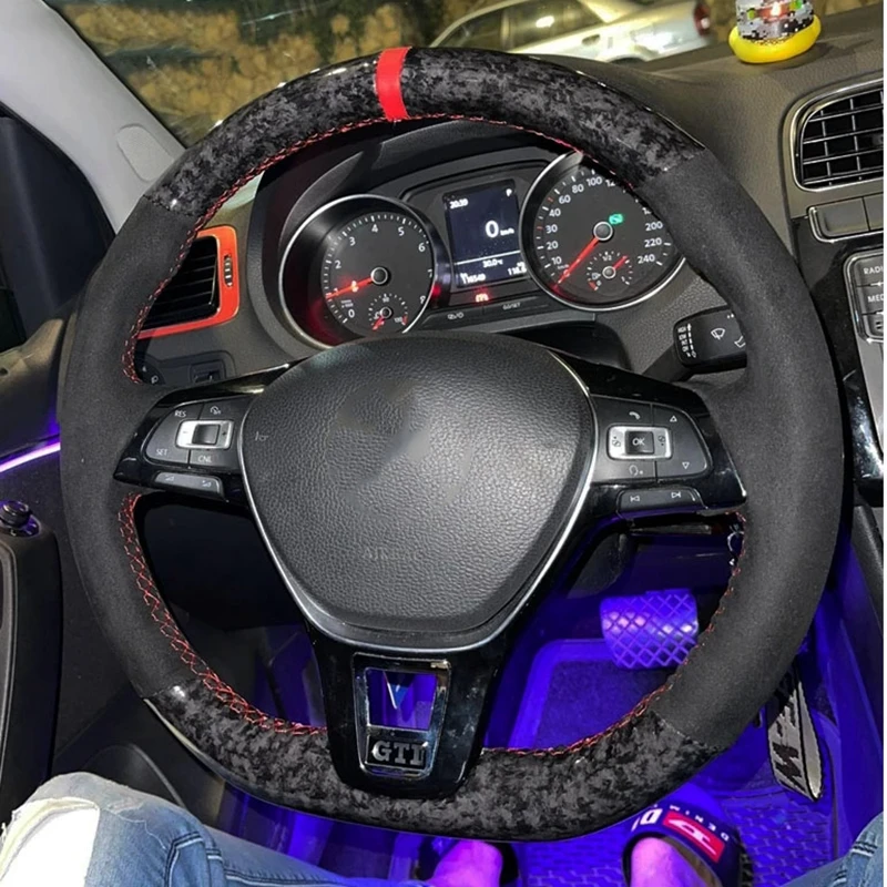 Customized Car Steering Wheel Cover Suede Forged Carbon Car Accessories For Volkswagen Golf Mk7 VW New Polo Jetta Passat B8