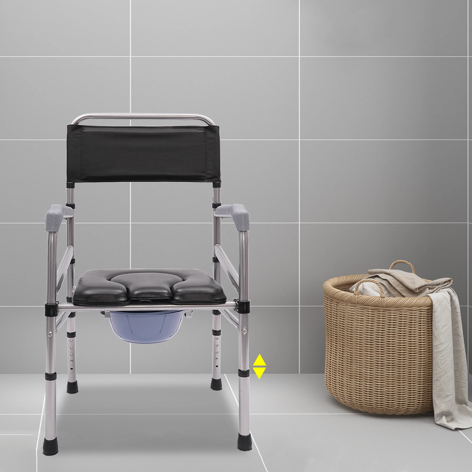 Folding Shower Chair Bath Safety Seat Shower Folding Toilet Seat with Commode Adjustable Height with Non-slip Feet for elderly