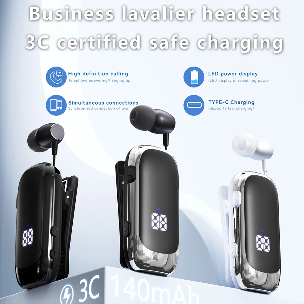 K88 Lavalier Business Bluetooth 5.4 Kopfhörer Talk Bluetooth-Headset Digitalanzeige Schnelllade-Kopfhörer