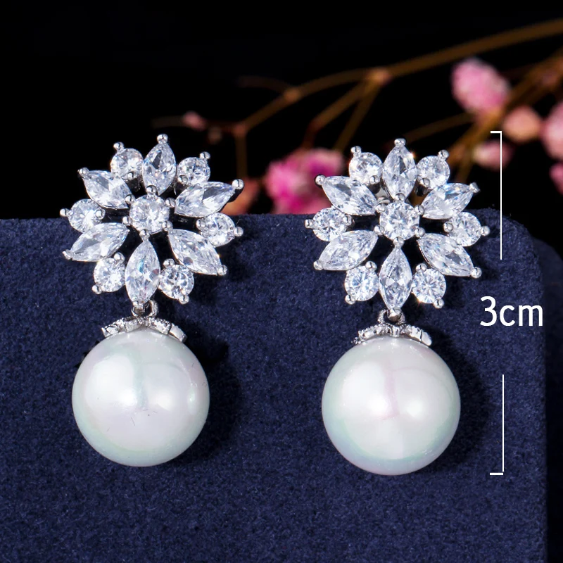 ThreeGraces Elegant Sparkly White Cubic Zirconia Simulated Pearl Drop Earrings for Women New Fashion Daily Party Jewelry E900 image 5
