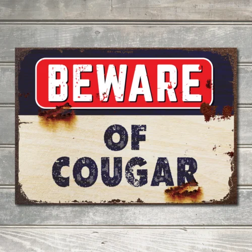 Vintage Beware of Cougar Sign Wall Retro Indoor/Outdoor Decor Metal Plaque