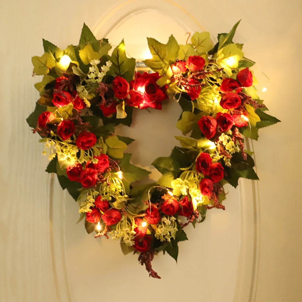 

Heart Shaped Wreath Valentine'S Day Artificial Rose Decor For Door Wall Wedding Party Hanging Festive Love Ornament