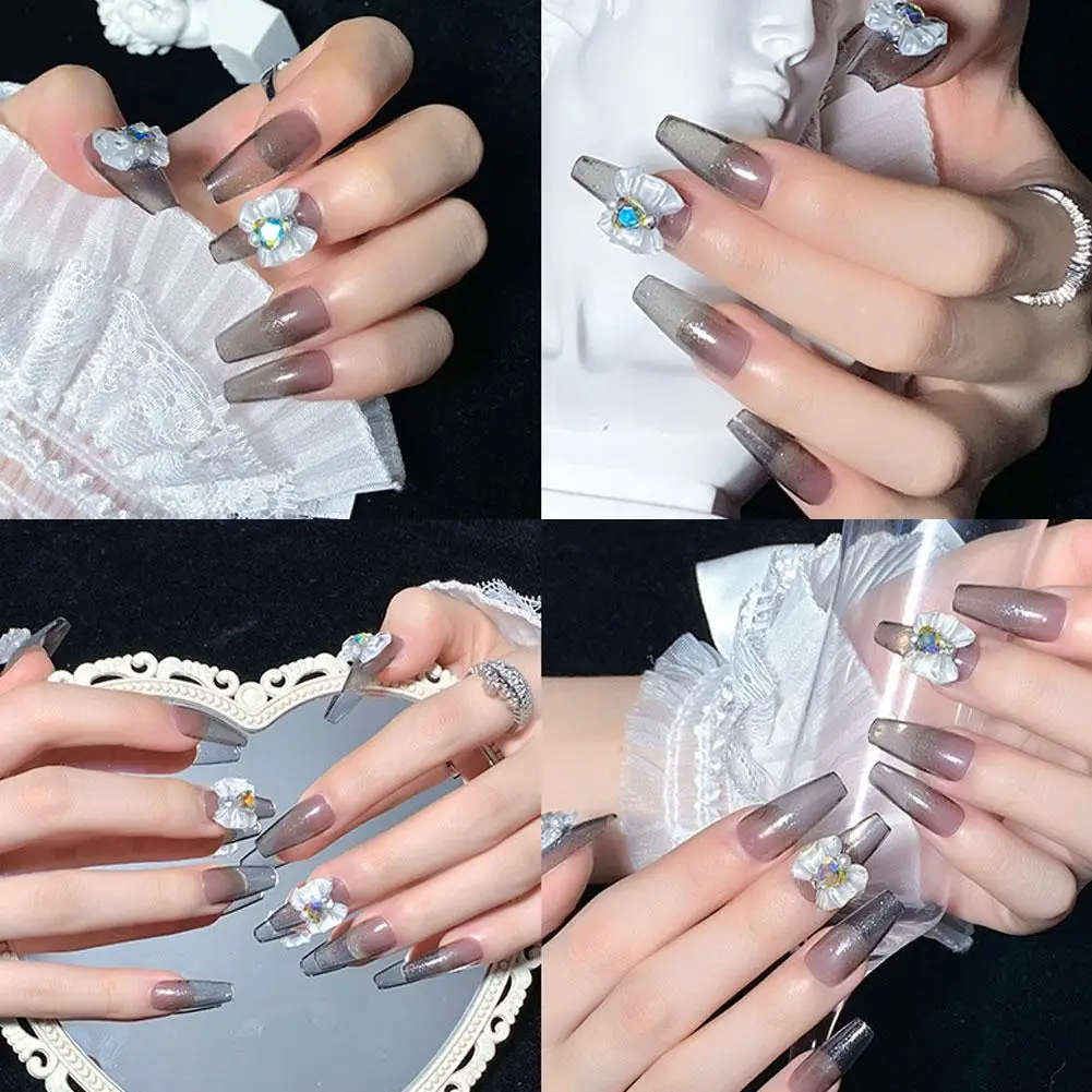 Fashion Wearable French Fake Nails Removable Rhinestone Full Cover Square ﻿ Nail Head Art False Nail Gradient Girls K6L4