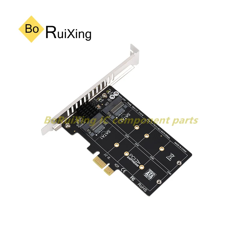 1PCS/LOT PCIe-SATA-M2-2P-A PCIe X1 To M.2 SATA 6Gbps 2-port Adapter Expansion Card SSD Solid-state Drive JMB582 Chip