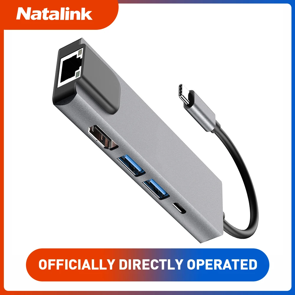 

Концентратор Natalink USB-C 5-в-1: HDMI 4K, LAN RJ45, 2xUSB 3.0, быстрая зарядка PD 100W для MacBook Pro/Air M1