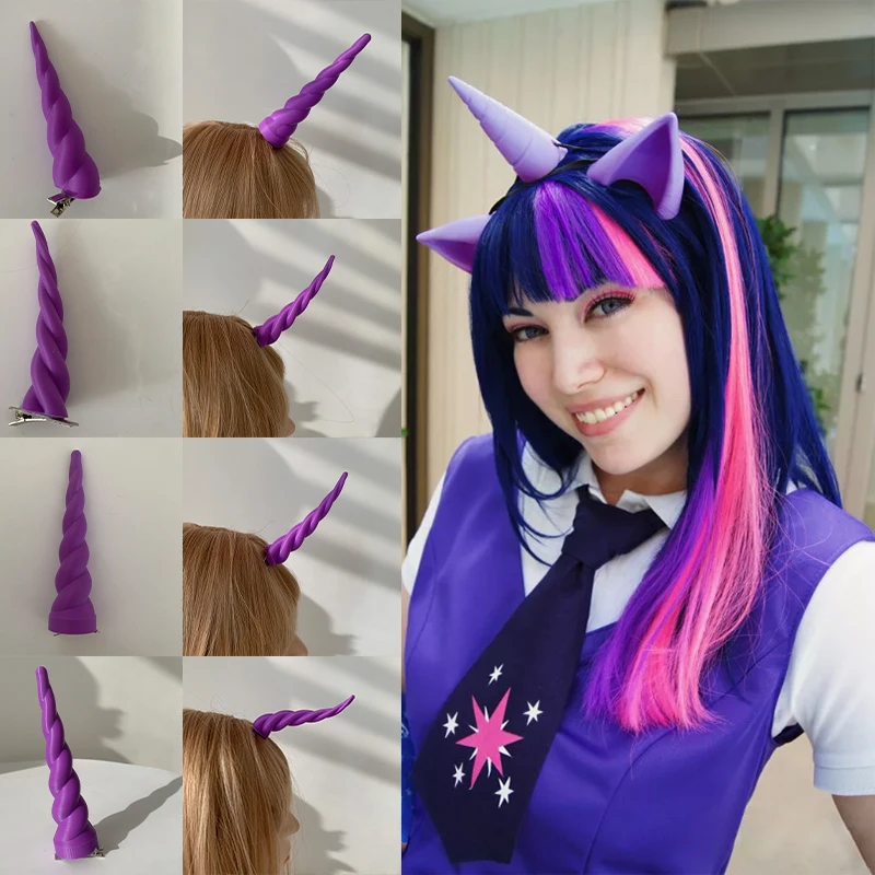 

10cm Halloween Hair Unicorn Cosplay Costume Prop 3D Polylactic Acid Purple Horn Props 4 Style Role-play Hairpins Horn Accessory