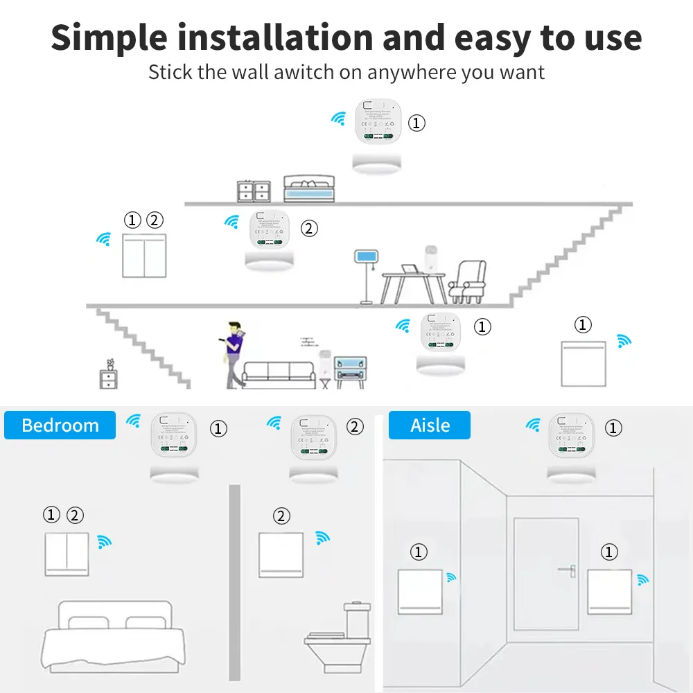 Smart Switches 1/2gang no battery required waterproof panel Push Button wall Light Switch Wireless Remote Control Switch Set