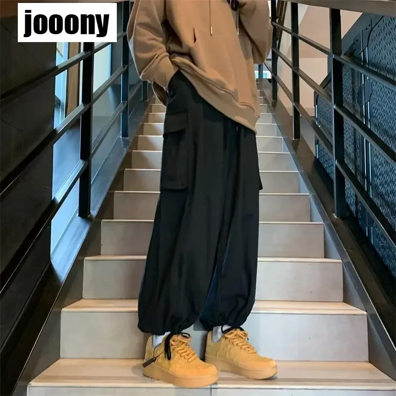 

Cargo Pants Men Pockets American Autumn Fashion All-match Casual Loose Drawstring Solid Simple Tactical Leisure Artistic style