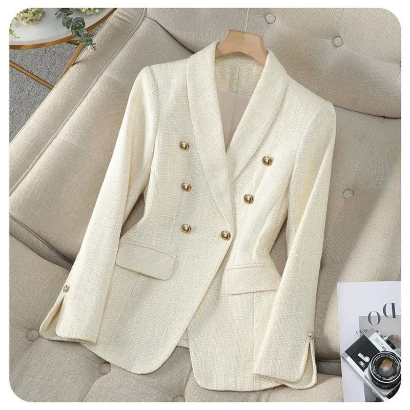 

2026 Spring Autumn Double-breasted Temperament Blazer Korean New Women Korean Fashion Casual Blazers Woman Outwear Top Ladies