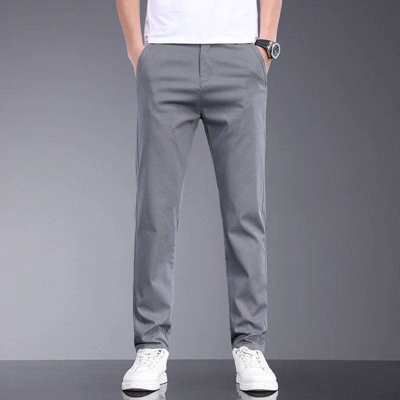 

Brand Clothing Summer Soft Stretch Bamboo Fiber Fabric Men's Casual Pants Thin Slim Elastic Waist Business Grey Trousers Male 38