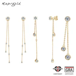 RAPRGOLD Certified Moissanite Tassel Chain Pendant Stud Earrings For Women 925 Sterling Silver Piercing Earring Jewelry Gift